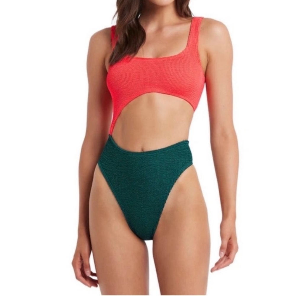 Bound By Bond-Eye Maya Two-Tone Cutout One-Piece Swimsuit Green/Multi Sz Os